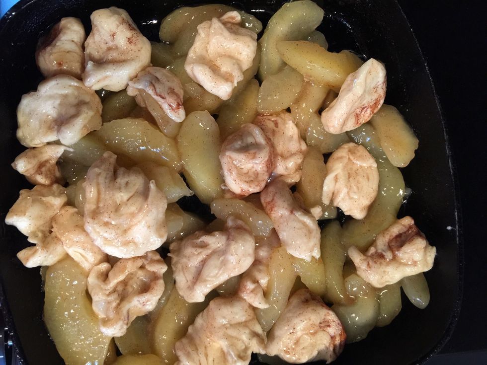 Pour into casserole dish. Put the crescent prices on top of the filling.