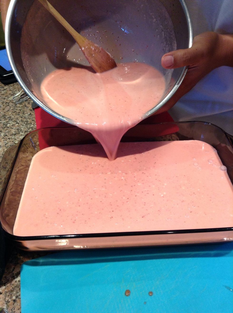 Pour into glass tray.