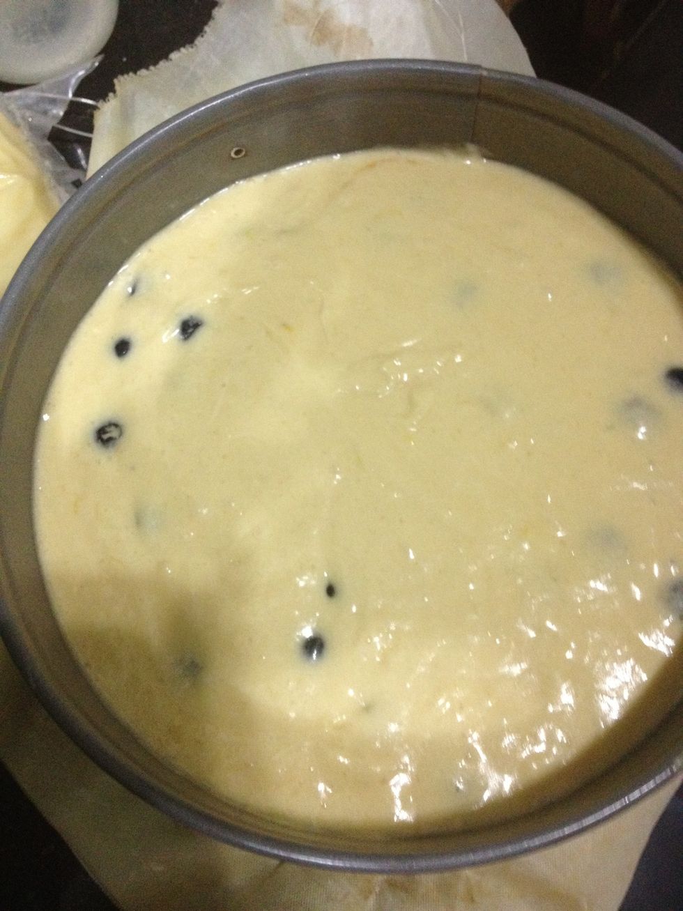 Pour into greased baking dish and even it out.