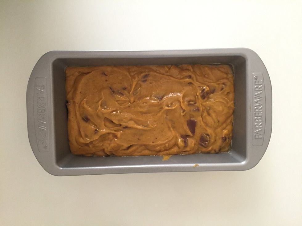 Pour into greased bread pan.