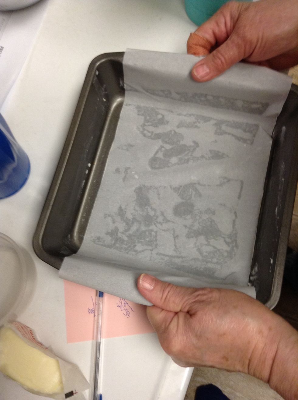 Pour into greased pan with parchment paper.