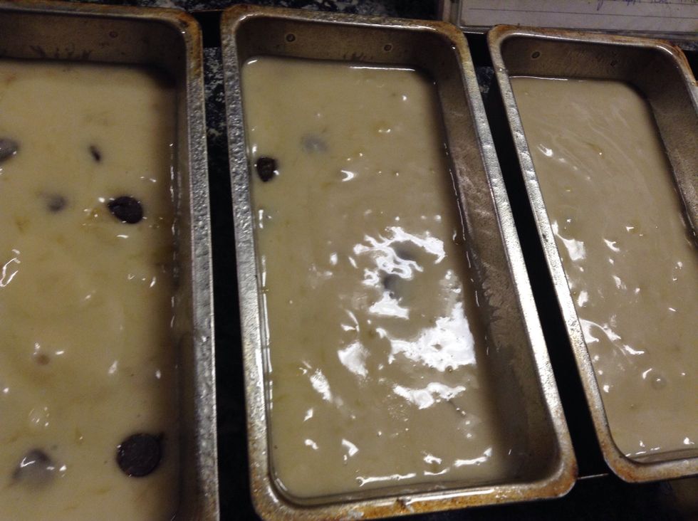 Pour into pan. I added in chocolate chips (small handful), but you can use nuts if you want to.