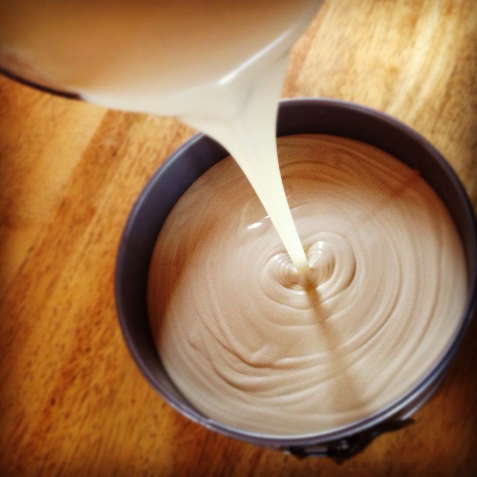 Pour into pan, then drop onto table to settle any air bubbles.