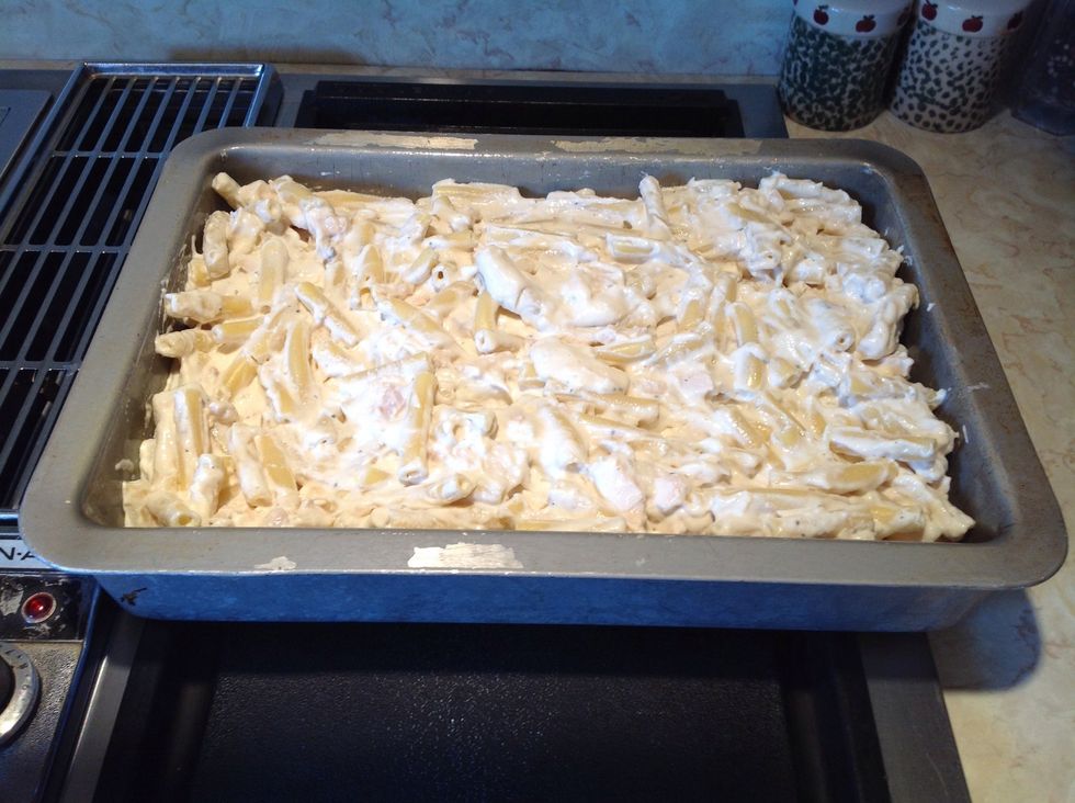 Pour into sprayed pan.