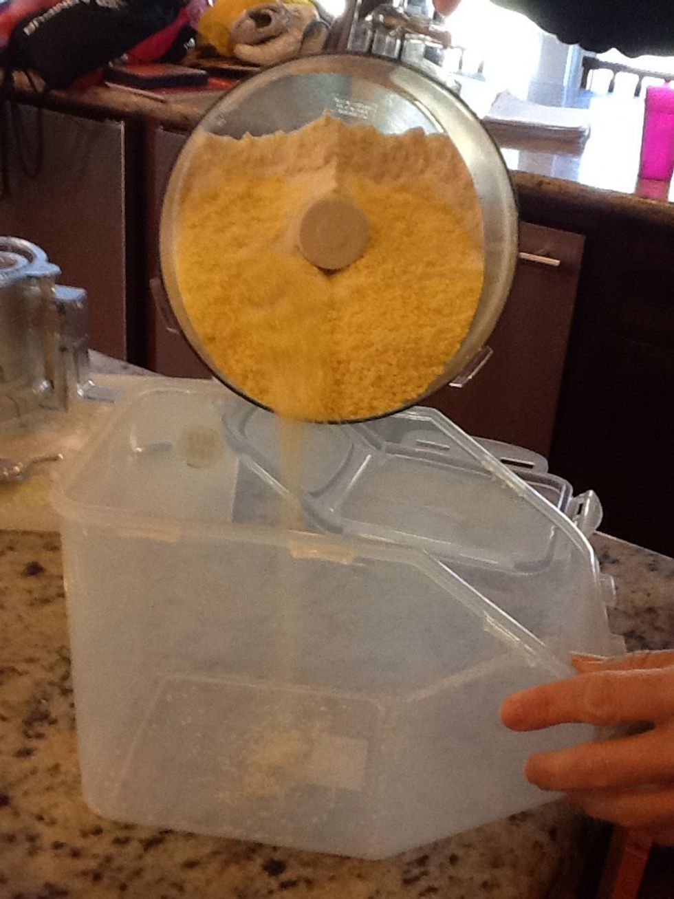 Pour into storage container with a lid.