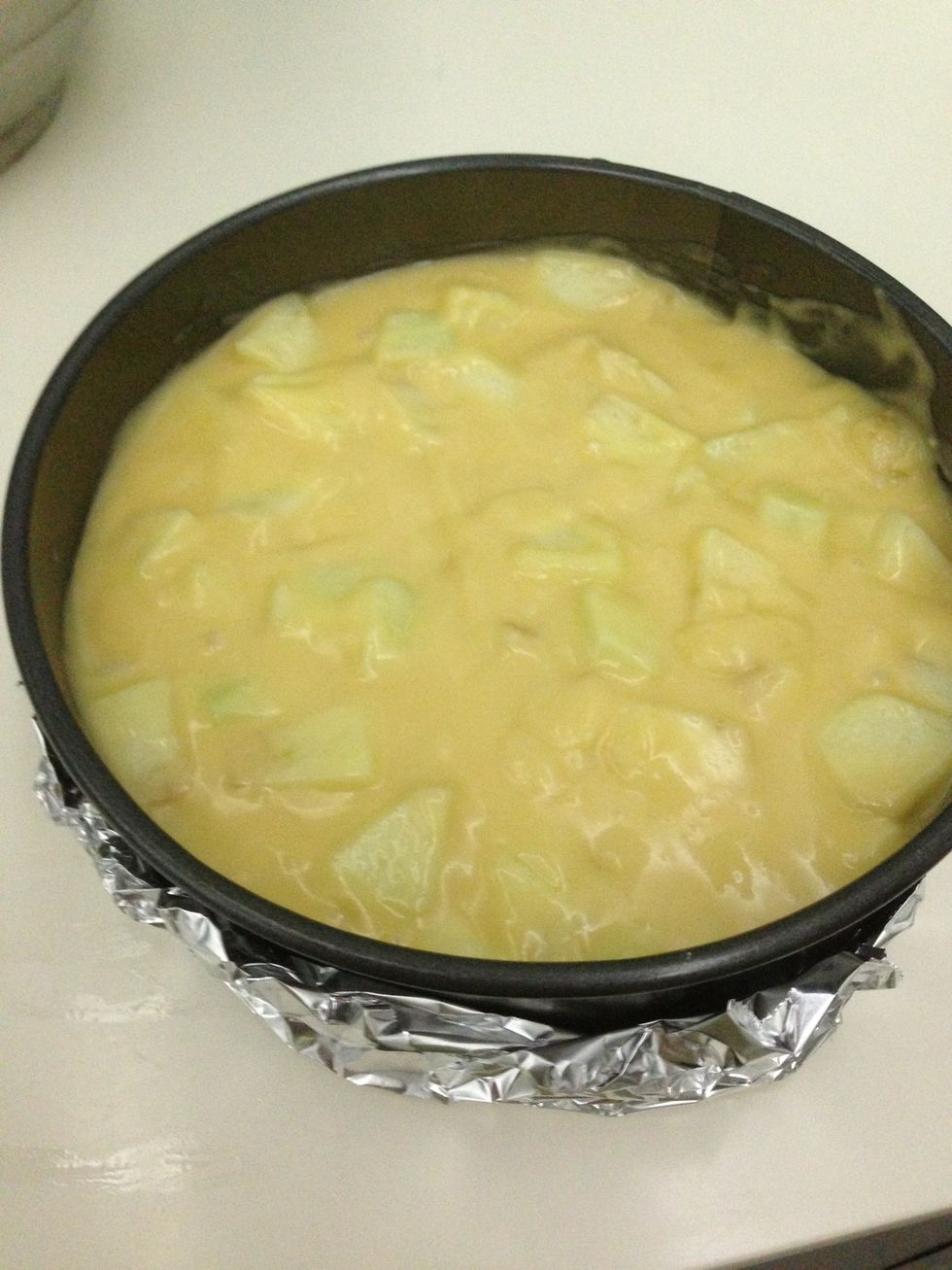 Pour into the baking tin and bake for 50 min at about 180c.