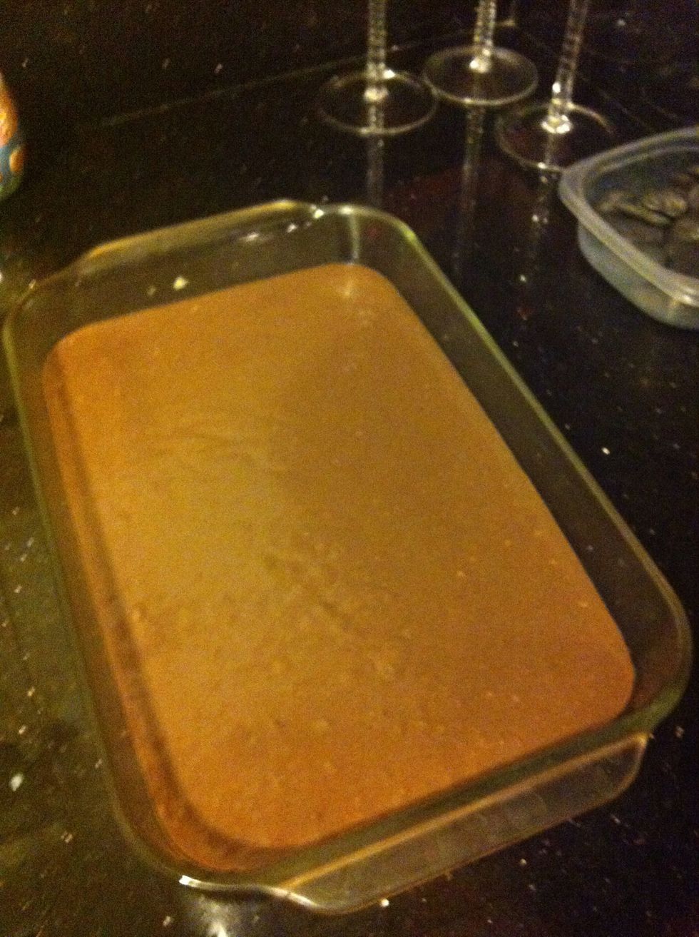 Pour into your greased baking dish, and place in your oven, baking for 20 min.