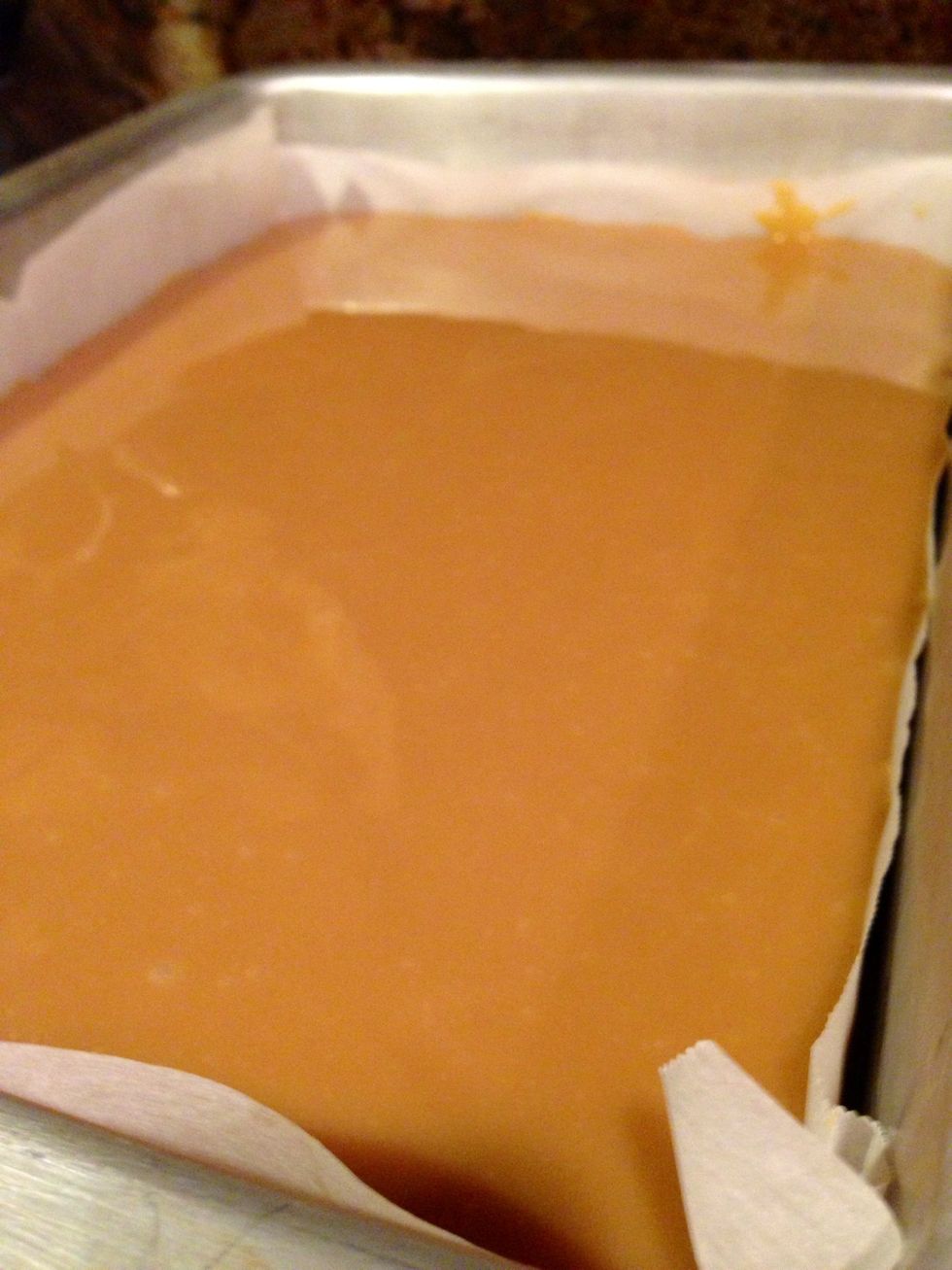 Pour it all over the cooled crust, and place it in the fridge until the caramel has set up.
