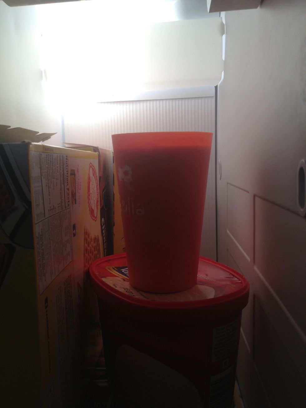 pour it in a cup then put it in the freezer (20 minutes or more) or the fridge (40 minutes or more)
