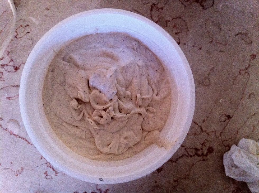Pour it into a container and send to the fridge! About 6 hours. Your done