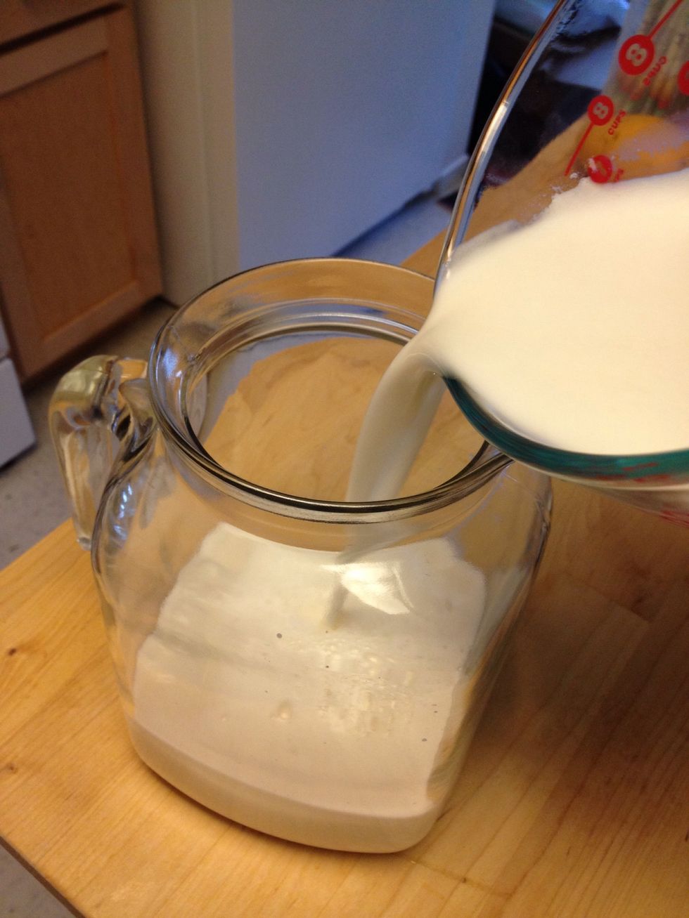 Pour it into a jar/pitcher for storage in the refrigerator. It should keep well for 3-4 days. Just make sure to stir or mix up the milk before you drink it.