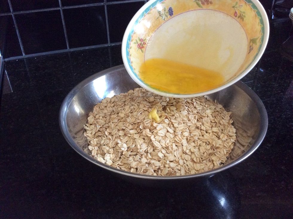 Pour it into the dry ingredients we prepared earlier