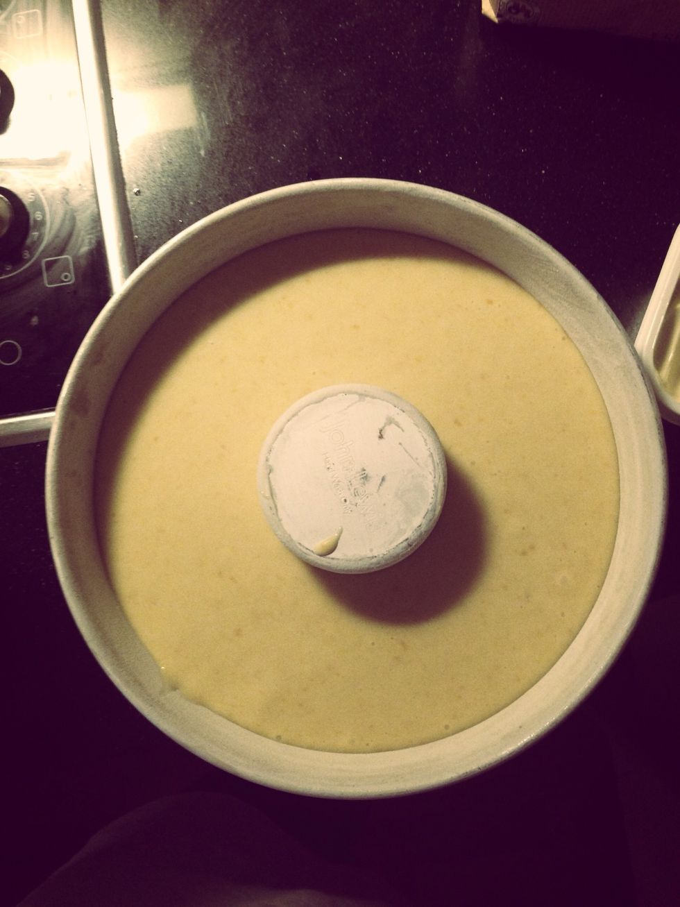 Pour it into the prepared tin and place it in the oven with 180 *c pre-heated