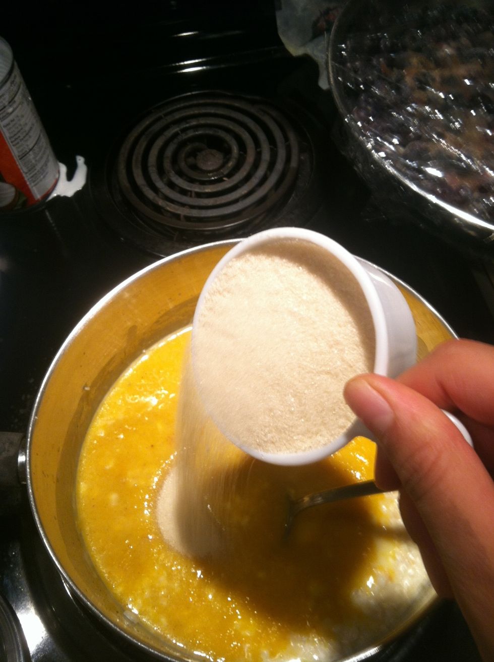 Pour it un the pot with your milky rice mixture. Add a cup of sugar.