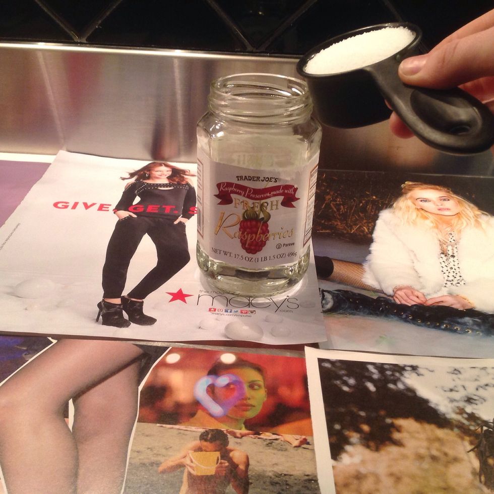 Pour lye into glass jar. (Be very careful! Stand back to avoid fumes.)