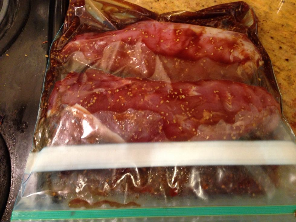Pour marinade into freezer bag & marinate for 4 hours or even better over night in the fridge.