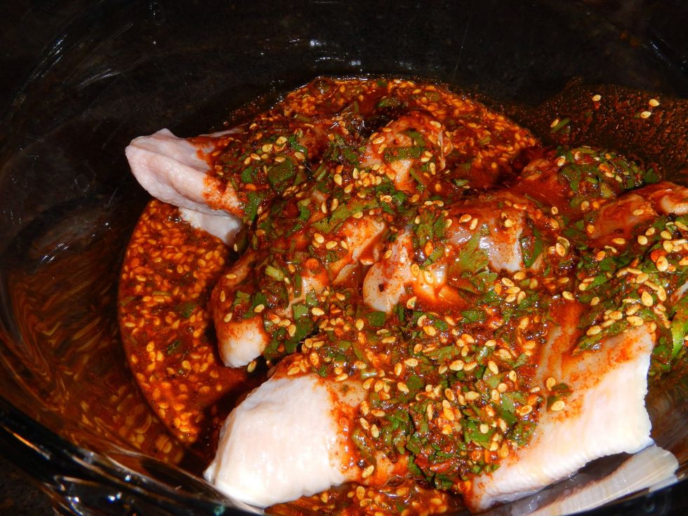 Pour marinade over your chicken pieces