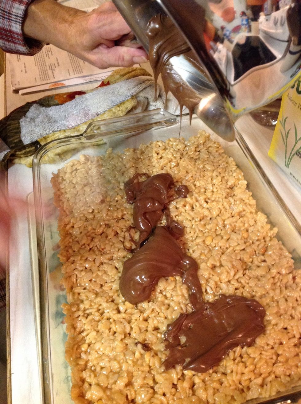 Pour melted chips on top and spread as evenly as you can.