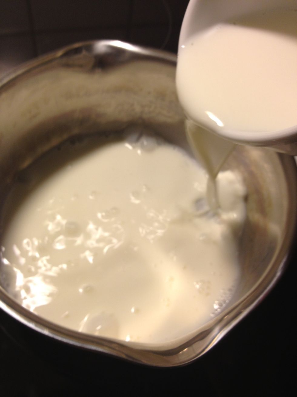 Pour milk into pot and heat up at low heat so it won't burn!