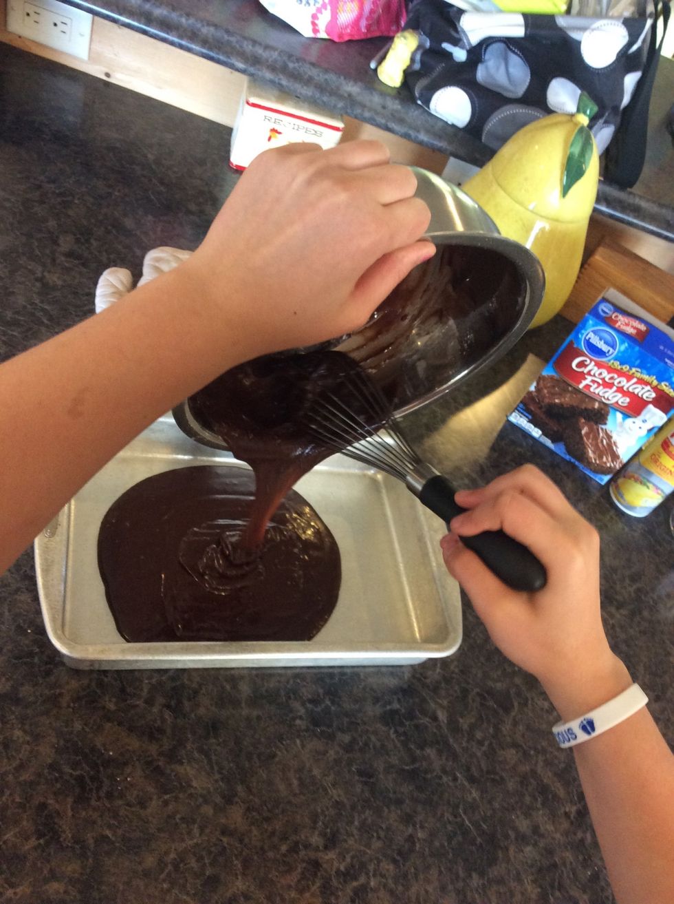 Pour mix into cake pan