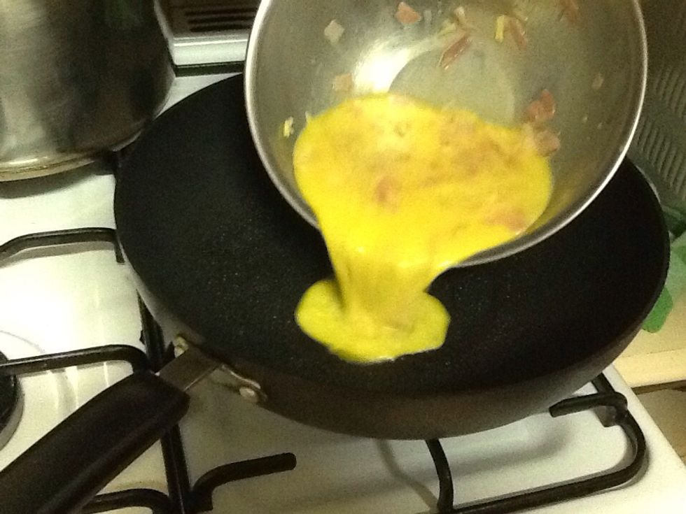 Pour mix into the fry pan.