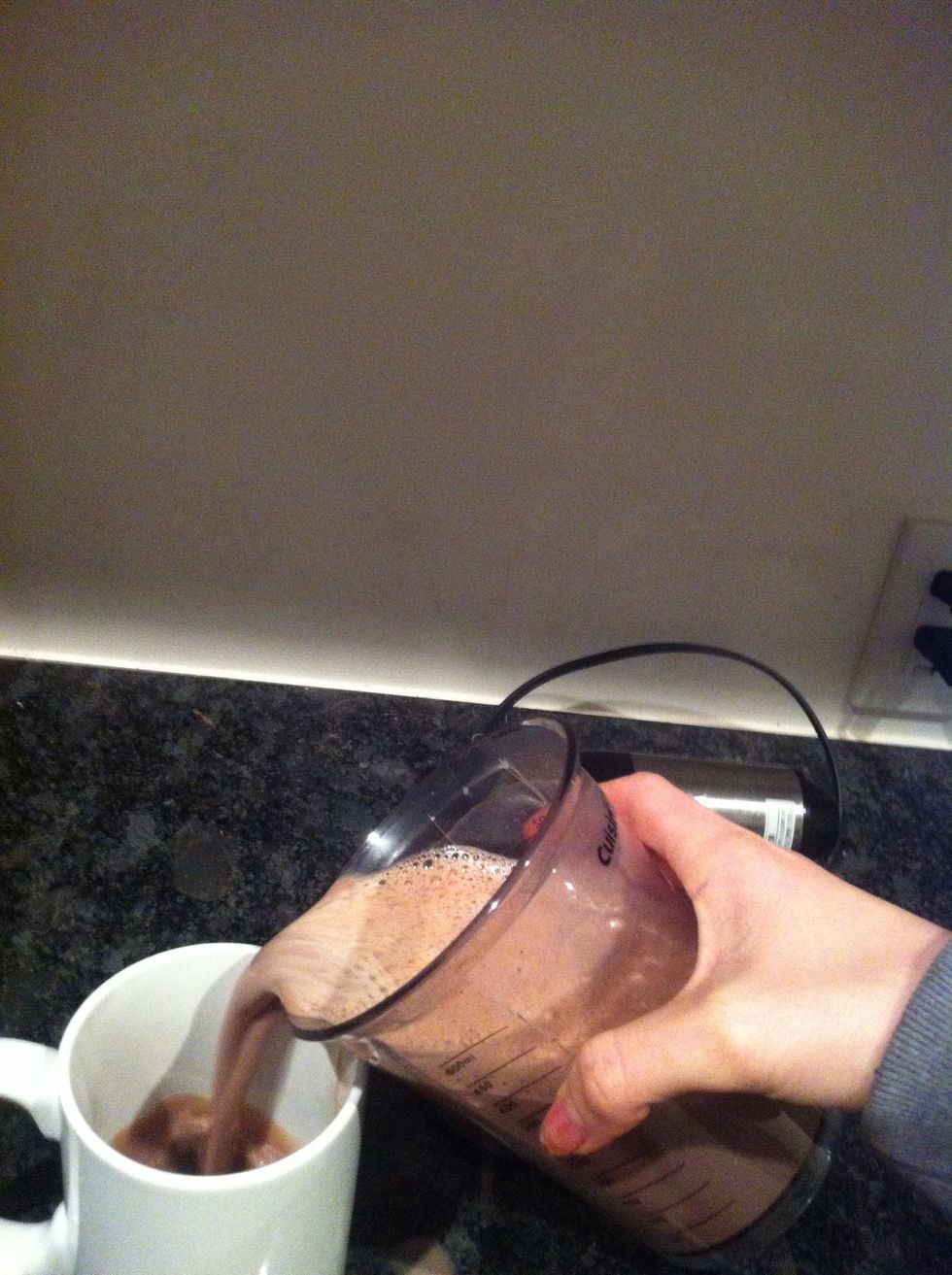 Pour mixed hot chocolate back into mug