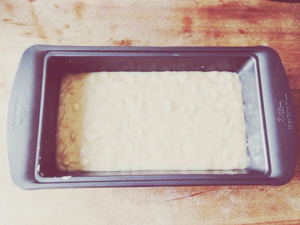 Pour mixture into a buttered 4x8 inch loaf pan. Bake for 1 hour.