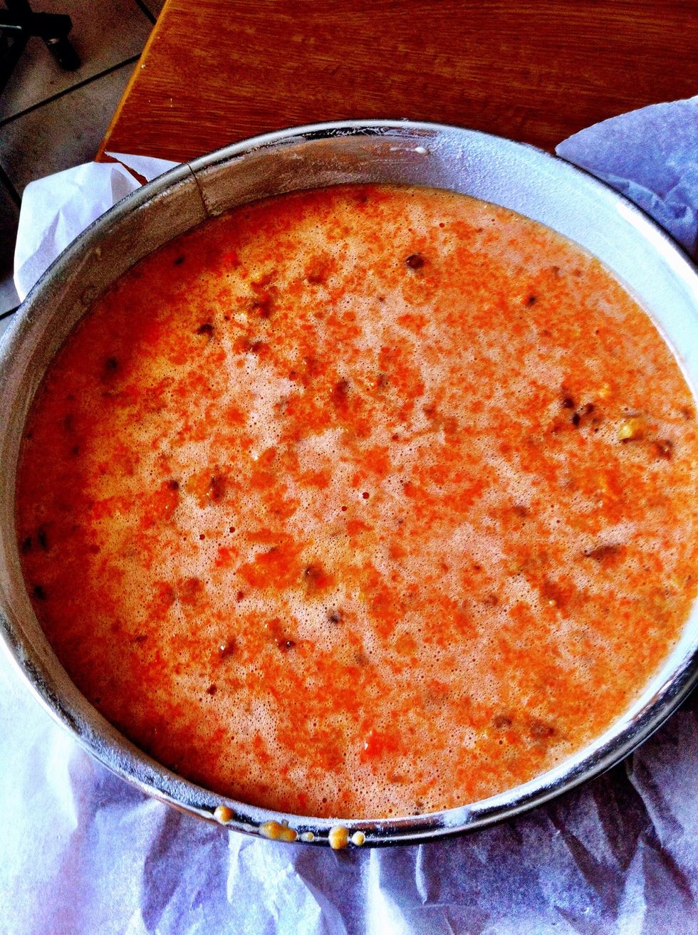 Pour mixture into baking tin