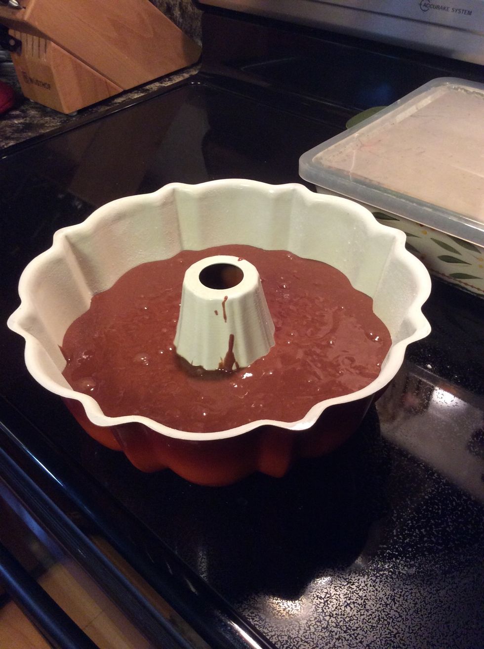 Pour mixture into bundt pan