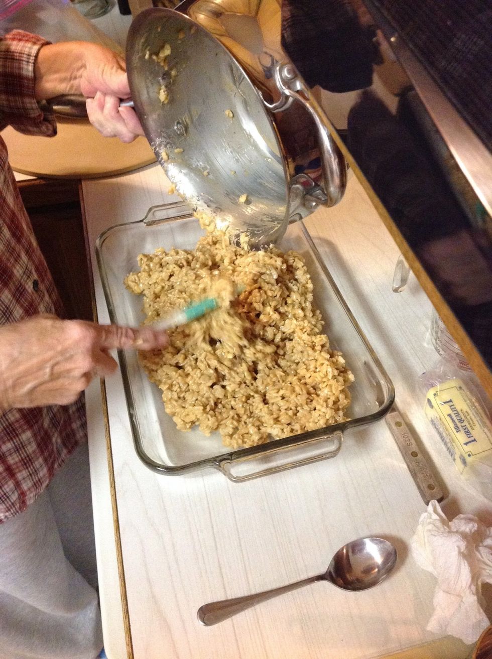 Pour mixture into buttered pan...