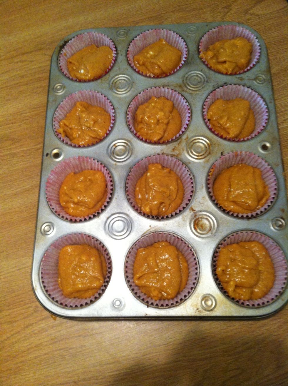 Pour mixture into muffin tin with liners