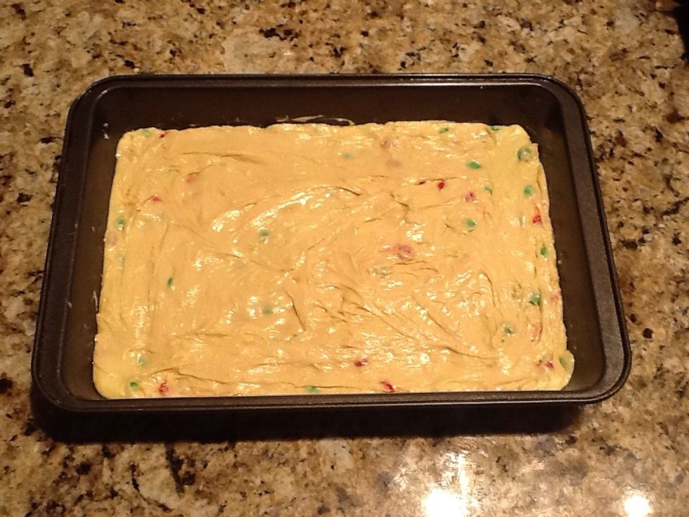 Pour mixture into pan and spread out evenly