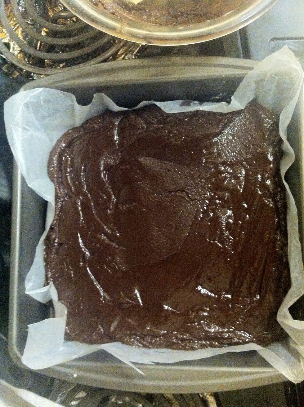 Pour mixture into the prepared pan and smooth out the surface.