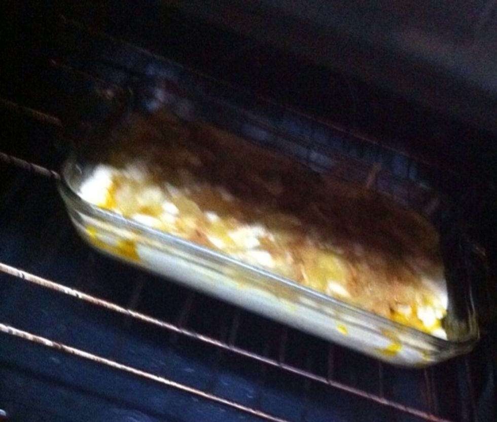 Pour mixture over the melted butter and do not stir, spoon the apples on and carefully pour syrup, also sprinkle some ground cinnamon(optional) and place in oven for 30-45 minutes