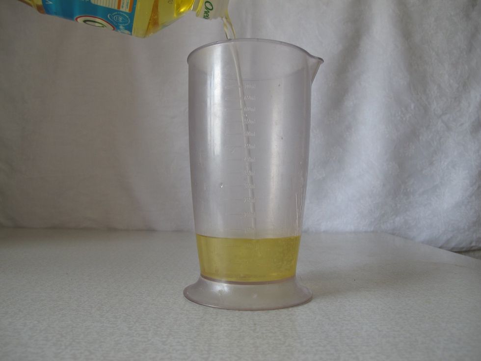 Pour oil in hand blender bowl