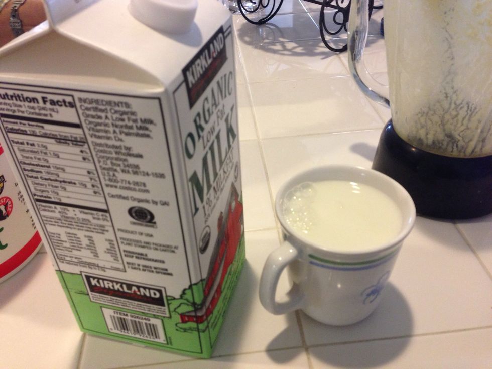 Pour one and a half cup of milk. I'm using a regular house hold cup, but you can use whatever you want :)