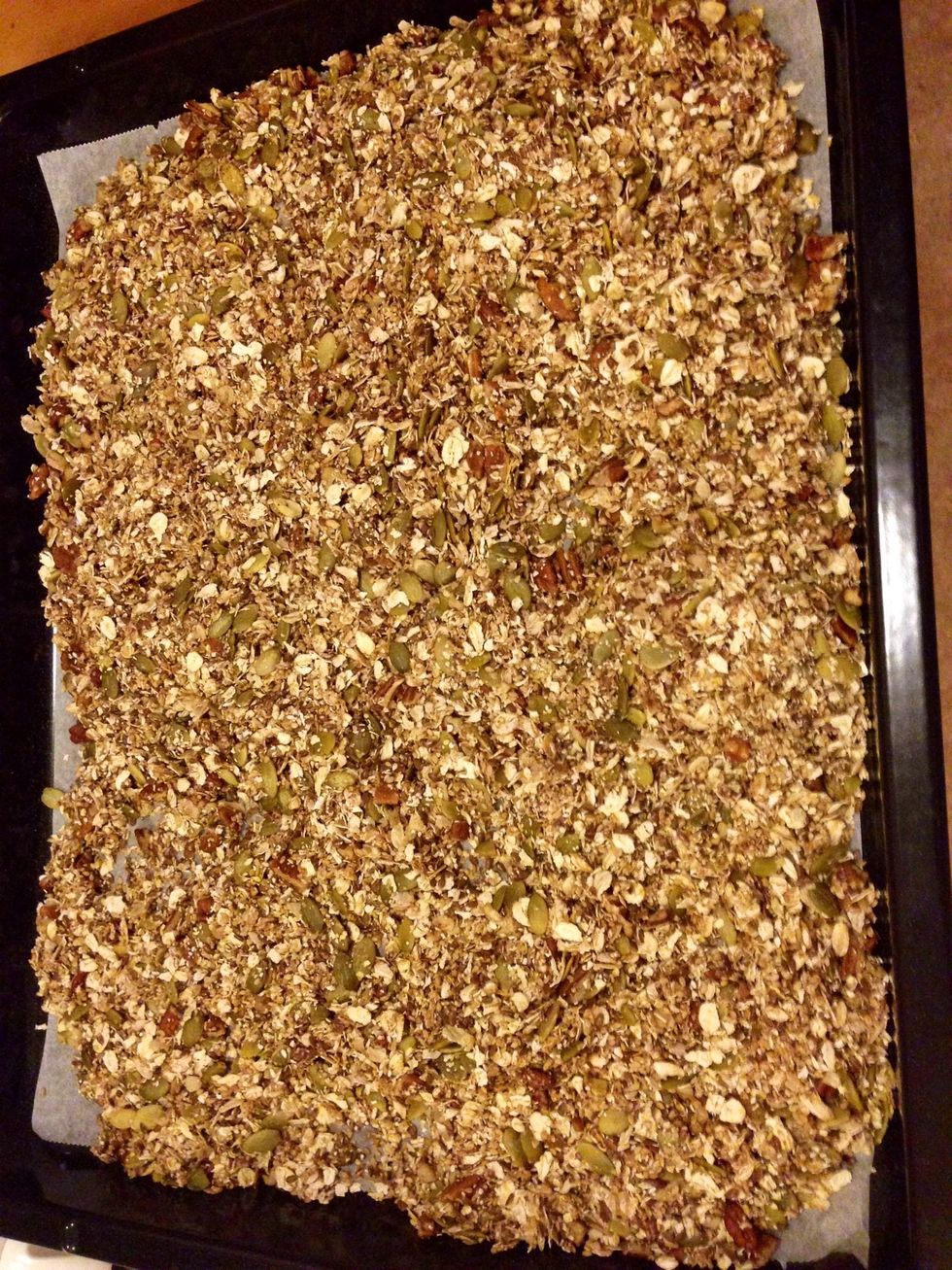 Pour onto a parchment paper on a baking tray..