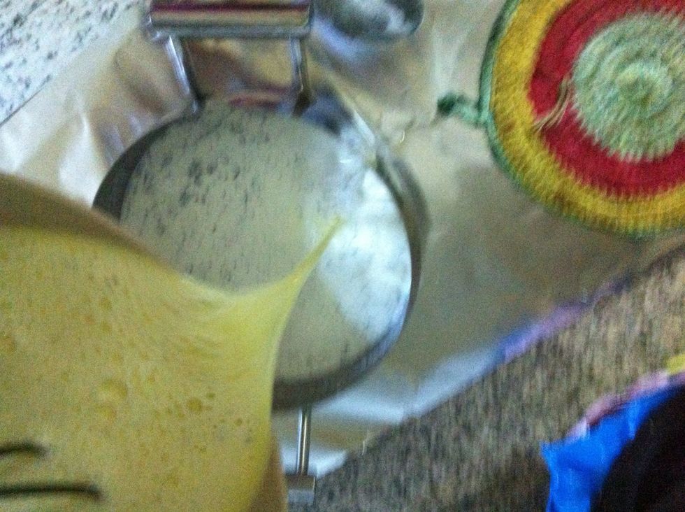 Pour onto the rest of the cream on the pot while stirring continuosly.