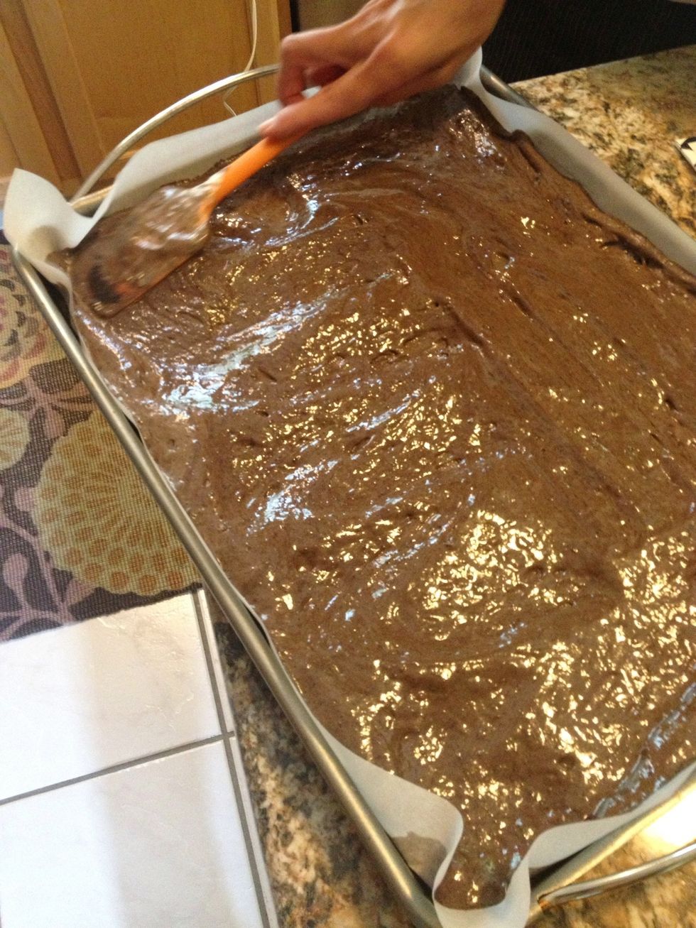Pour onto the roll pan and spread completely.