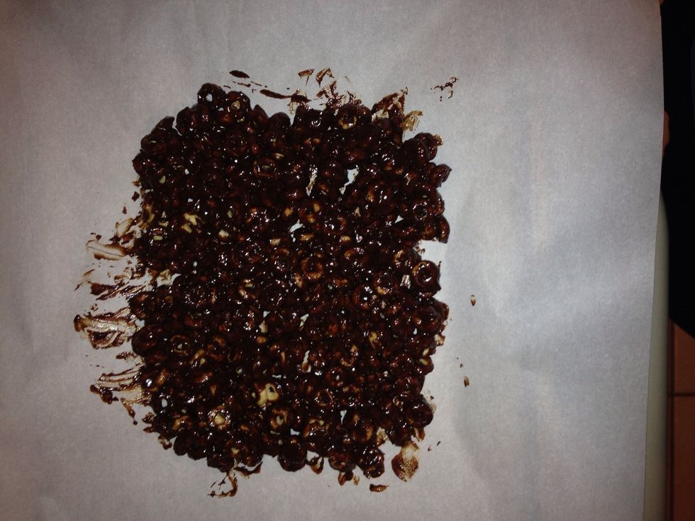 Pour onto wax paper. Flatten out. Then refrigerate 1 hour. If you can wait.