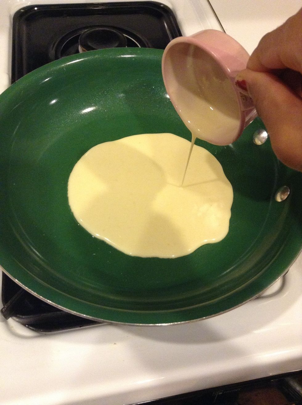 Pour or scoop the batter onto the griddle using approximately 1/4 cup for each crepe.