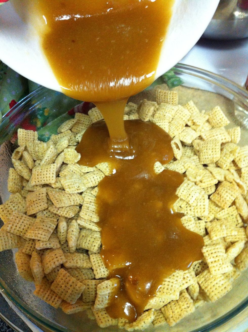 Pour over chex mix....