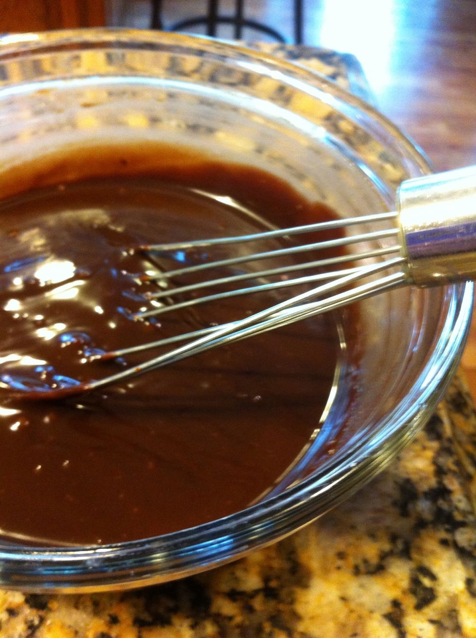 Pour over chocolate and stir. Let this sit at room temp until you are ready to use on cake roll