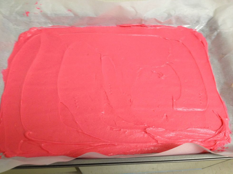 Pour pink batter into pan (spread with offset spatula), bake 8 to 10 minutes, until just set. Do not over cook! Repeat with white and green batters, and set aside to cool on racks, about 15 minutes.