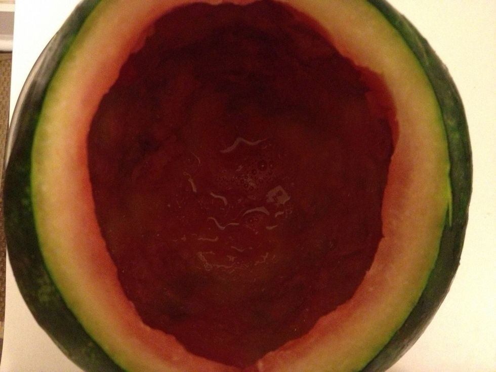 Pour remaining juice into your pitcher. You'll end up with a cleaned out, hollowed out watermelon.