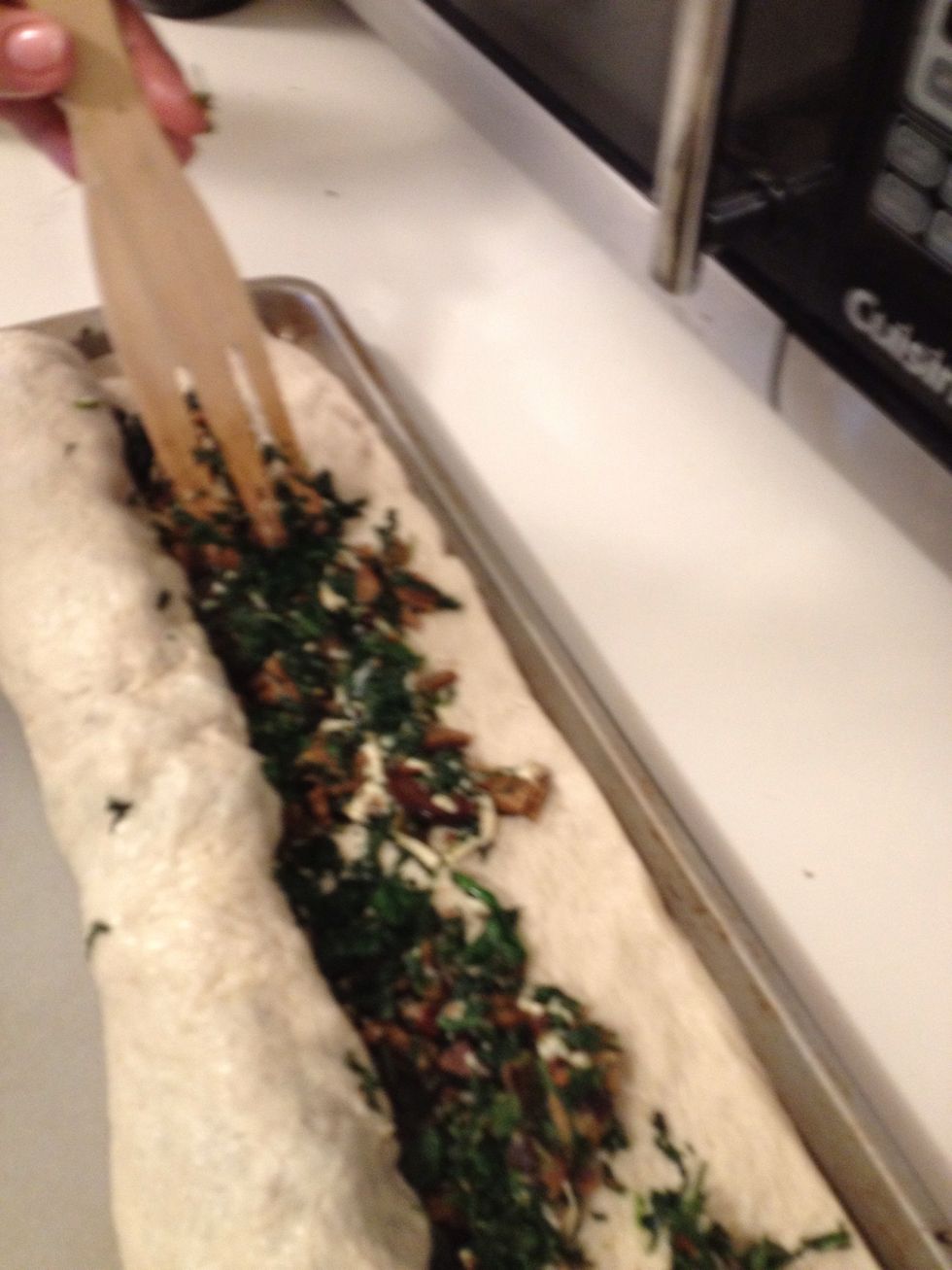 Pour rest of mix onto dough