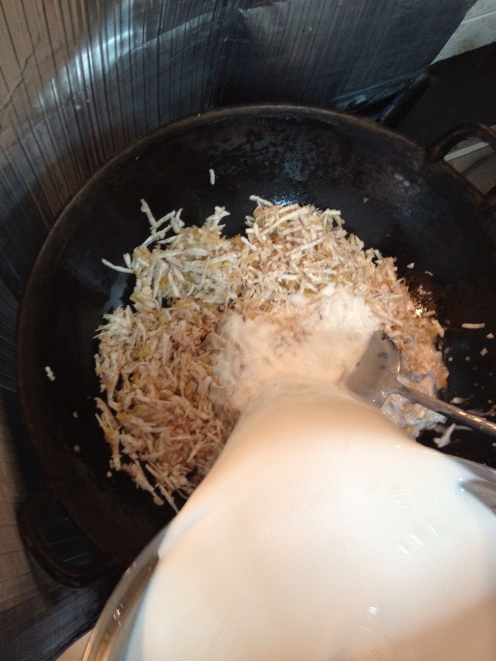 Pour rice flour mixture in gradually.