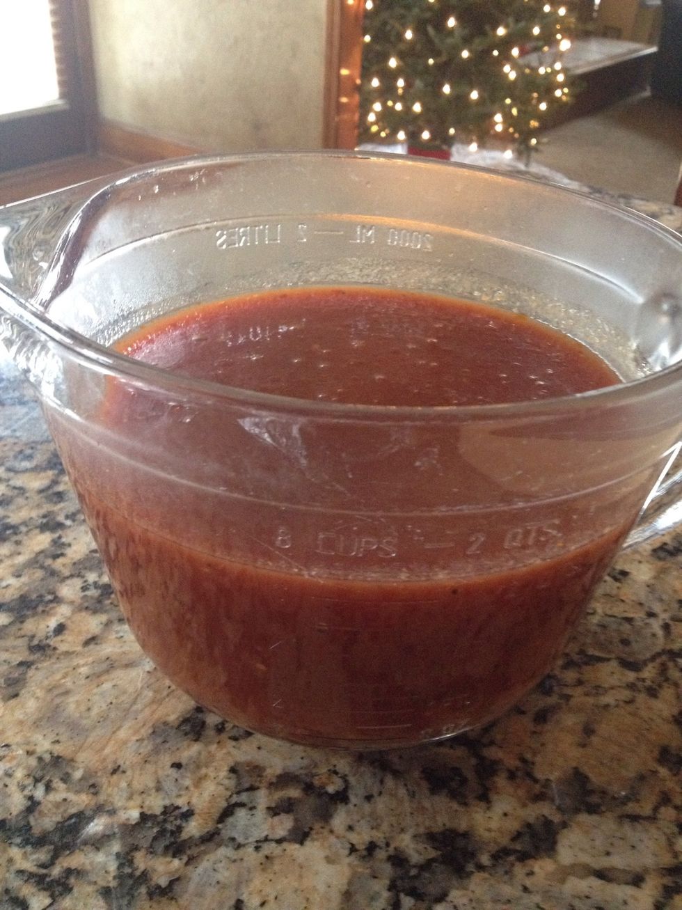 Pour sauce into a bowl. This is second dish you'll use. When I use the split breasts and thighs (with skin on) I do strain the sauce with a fine mesh strainer. Just incase some bones are left behind