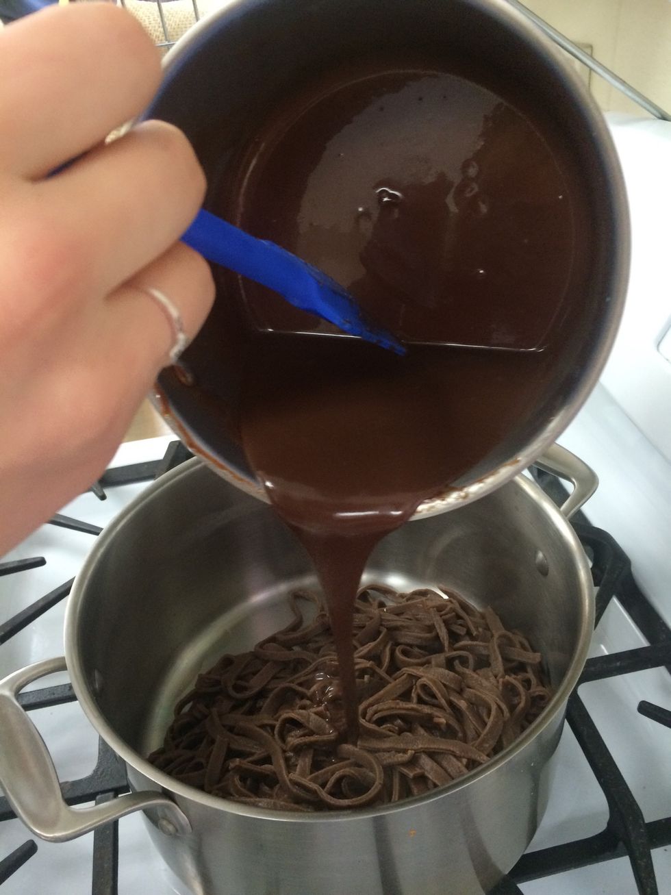 pour sauce over pasta