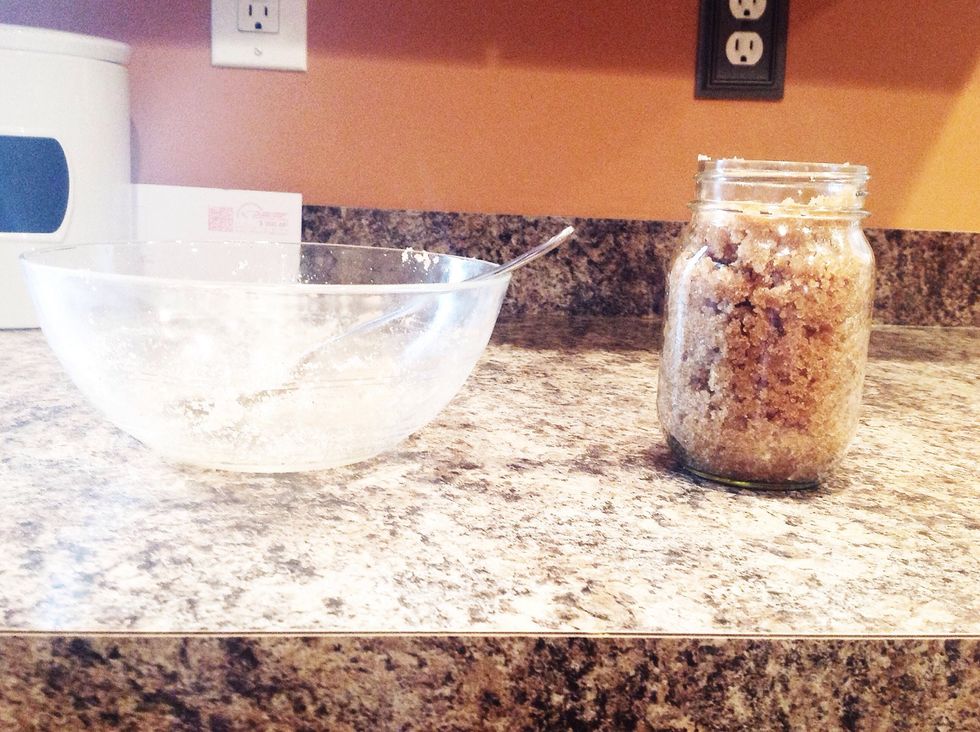 Pour scrub into Mason jar.